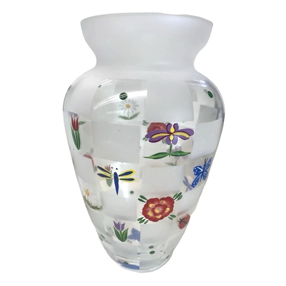 Vintage Signed Lenox Nature's Splendor Hand Painted Frosted Glass Vase - Picture 2 of 8